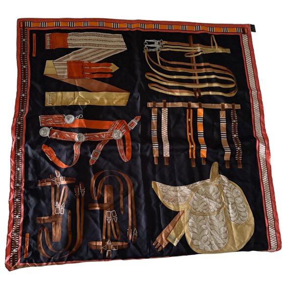 Hermes Black and Orange Equestrian Scarf - invoice! - Picture 1 of 8